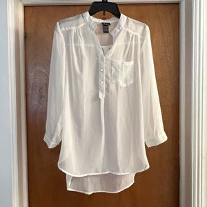 Dots Women’s White Sheer Open V-neck Long Sleeve Top